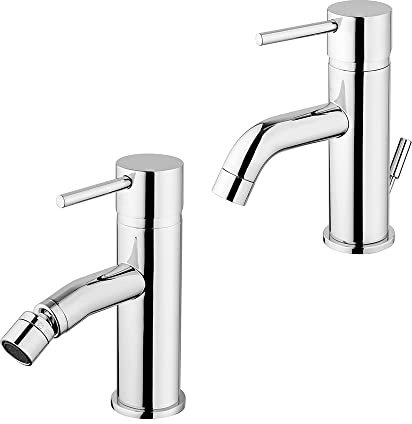 Set rubinetti miscelatori lavabo e bidet cromati, scarico incluso, Piralla serie Essenza (Set Lavabo e Bidet)