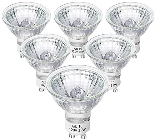 Figame GU10 35W Halogen Bulbs 120V 6 Pack, Dimmable 420 Lumen MR16 Bulbs with GU10+C Base for Candle Warmer & Wax Melters, Range Hood Light, Track & Recessed Lighting, Warm White 2700K