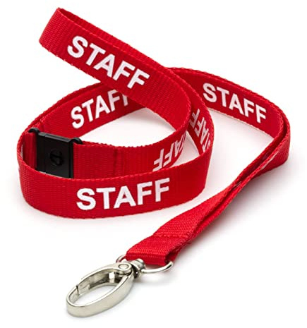 CKB Ltd Red Staff LANYARDS Breakaway säkerhetsnyckel halsrem svängbar metallklämma för ID-korthållare – drag snabbfrigörande design paket med 10