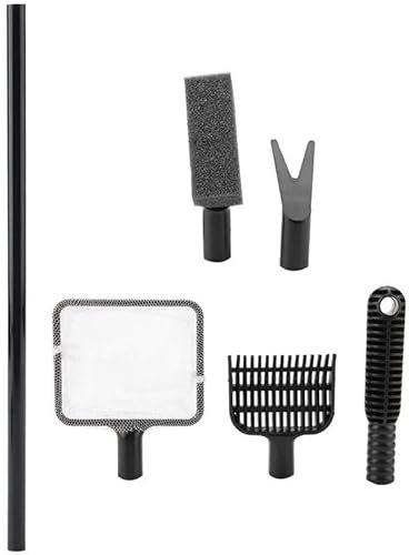 TopHomer 4 in 1 Aquarium Aquarium Reinigungsset, Fischnetz + Kiesegge + Pflanzen Clip + Schwammbürste Aquarium Kiesreiniger