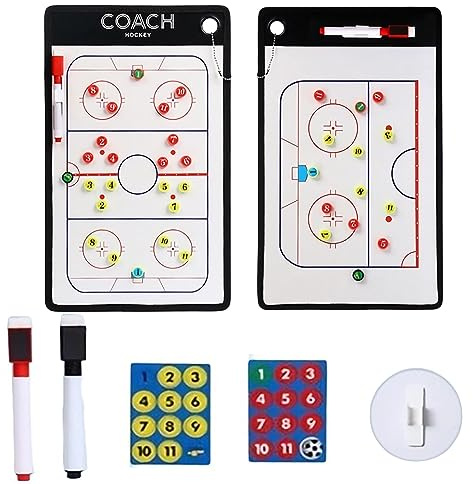 Joyeee Tavola da hockey su ghiaccio, lavagna magnetica cancellabile a secco su due lati, con due pennarelli e pennarello magnetico, attrezzatura da allenamento per hockey su ghiaccio