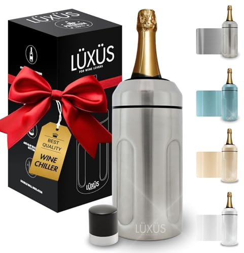 LÜXÜS Stainless Steel Champagne Bucket - 750ml Double Wall Insulated Wine Chillers for Bottles - Durable, Easy to Use Wine Chiller for Outdoor Picnic, Beach, Travel, Deck, Forest, Lake, River, Gifts