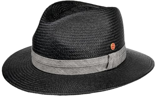 Mayser Gero Contrast Band Panamahut Strohhut Panamastrohhut Sommerhut Sonnenhut Damen/Herren - Made in The EU Frühling-Sommer Sommer - 60 cm schwarz-grau