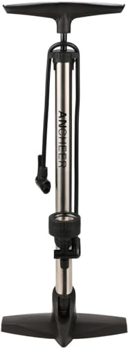 ANCHEER Bike Pump Ergonomic Portable High Pressure Floor Bicycle Pump with Gauge - High Pressure 160 PSI Fits Schrader, Barometer，Presta, Dunlop Valve Types