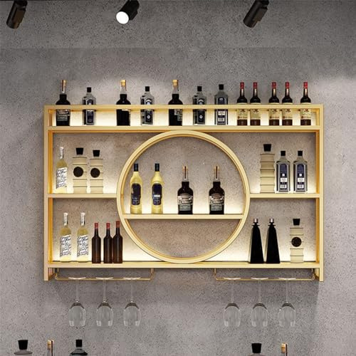 Moderno Portabottiglie da Parete con Porta Calici, Design Multi-Gancio, Ripiani Bar Mobile per Bottiglie di Vino
