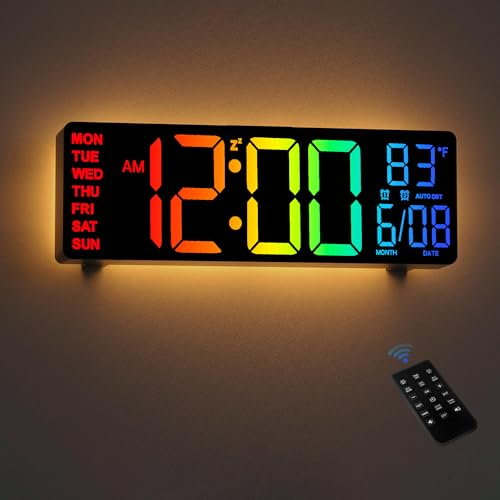 HAITANG 10.5 Inch Large Digital Wall Clock With Temperature, Date And Day, RGB Color Auto Brightness Dimmer, Night Lights, Auto Dst, 24/12-Hour Led Wall Clock For Desk Bedroom Office