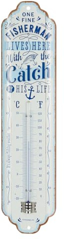 Nostalgic-Art Retro Thermometer, 7 x 28 cm, Fisherman Catch – Geschenk-Idee für Angler, aus Metall, Vintage Design | analoges Innenthermometer, Vintage Design, Geschenk-Idee für Angler