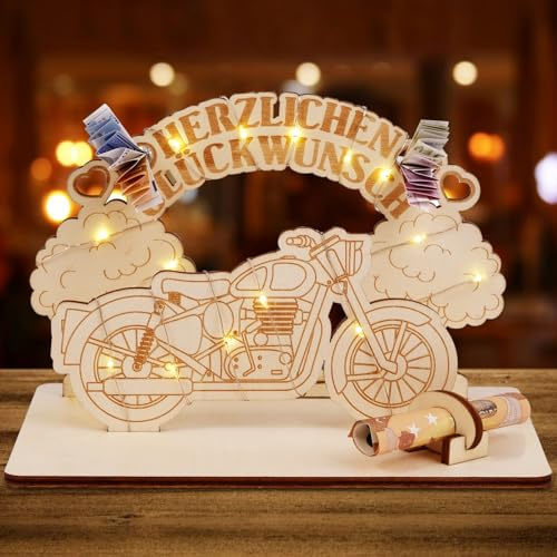 ARTREE Geldgeschenke Geburtstag Holz Geburtstag Dekoration Holz Geldgeschenke Verpackung Personalisierte, Geburtstag Geldgeschenk Motorrad für Frauen Männer