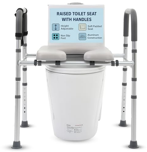 Houseables Raised Toilet Seat with Handles, Toilet Seat Risers for Seniors, Commode Chair, Chair for Elderly and Disabled, Elevated, Riser, Lift, Extender, Raiser, Tall, with Arms, for Adult, Handicap