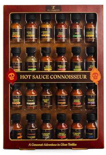 Tilz, Hot-Sauce-Geschenkset | 24er-Pack Hot-Sauce-Challenge, Chilisaucen-Geschenkset | Lebensmittelgeschenke für Männer | Frauen – Cayenne, Sriracha, Scotch Bonne, BBQ, Chipotle