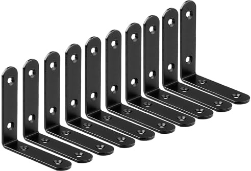 ZiYuya Winkelverbinder Metallwinkel 90 grad Edelstahl Eckstreben Metall L-Halterung robustes Gelenk rechtwinklig Regalstütze Eckstreben Wandhalterung schwarz, 10 Stück, 65 mm x 65 mm