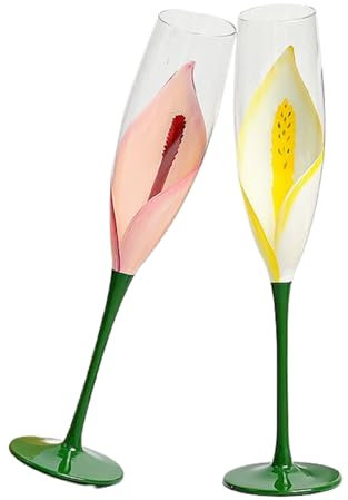 Bafnsiji Crystal Champagne Flutes Glasses Set of 2, Champagne Flutes, Hand Painted Tulip Champagne Glasses, Hand Blown Crystal Clear Glass, Gift for Wedding, Anniversary, Christmas