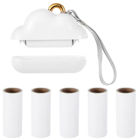 Mini rodillo de pelusa de tamaño de viaje con 5 rollos de hojas adhesivas, portátil, reutilizable, con cubierta, rodillo compacto para ropa, pequeño rodillo adhesivo para ropa, pelo de perro y gato