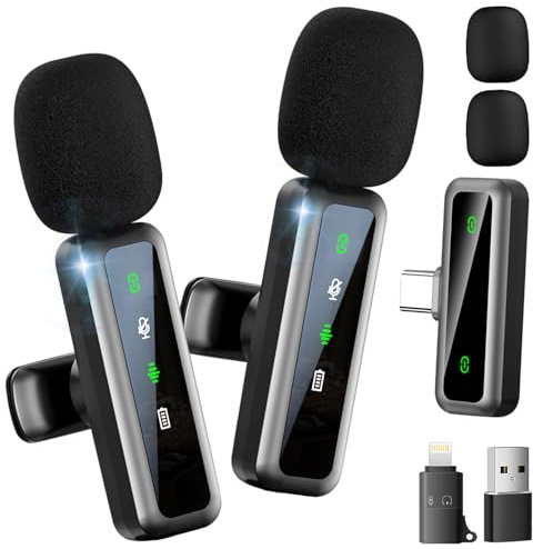 MLZTINGR Kabelloses Lavalier Mikrofon für Smartphones, Kameras und PCs – Hochwertiger Sound, Rauschunterdrückung, Einfach zu Bedienen, Tragbar für Vlogs und Interview (Dark Gary)