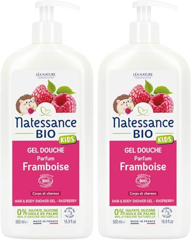 Natessance - Gel douche corps et cheveux Kids Framboise (Lot de 2)
