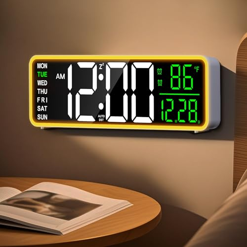 Mee 2ou 9 Zoll Digitaler Wecker Wanduhr mit Nachtlicht, Dual-Alarm, Snooze und dimmbarer Helligkeit, Temperaturanzeige, 12/24H, Timer, Netzbetrieb mit Batteriepuffer