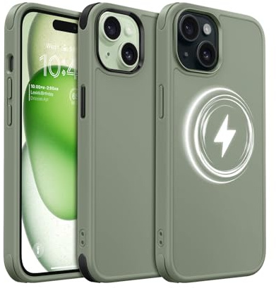 MobNano Cover per iPhone 15, Compatibile con MagSafe, Custodia Opaca Antiurto, 2 Stili di Colore Intercambiabili, Protezione Slim Fit Anti-Graffio Cover iPhone 15 - Verde Oliva