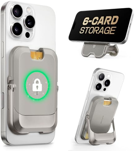 SUPCASE für MagSafe Geldbörse iPhone Kartenhalter Magsafe Wallet Kartenfach [Hold 6 Karten] [RFID-Blockierung] Verstellbar Handy Ständer Kreditkartenhalter für iPhone 17/16/15/14/13/12 Serie (Grau)