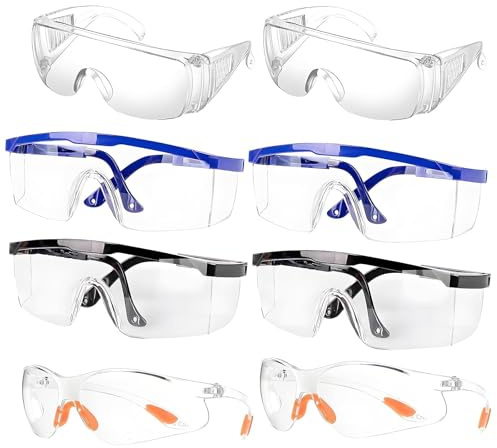 Vimmvid 8 stycken skyddsglasögon arbetsskyddsglasögon för glasögonbärare arbetsskyddsglasögon för glasögonbärare skyddsglasögon, för laboratorier cykling bland annat (orange, blå, svart)