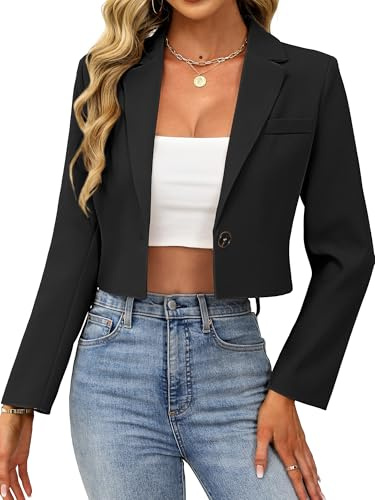 ELLEVEN Womens Blazer Business Casual Cropped Blazers for Women Casual Open Front Women's Blazers & Suit Jackets Office Work Dressy Suit Corporate Professional Interview Outfits Black X-Small