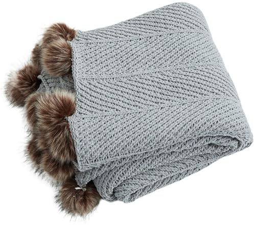 Coperta Lavorata A Maglia Coperte in ciniglia lavorate a maglia grossa, graziosi pompon, decorative for la casa, calde, appesantite, comode, for divano letto, coperte lavorate a maglia Adatto Per Lett
