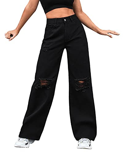 Y2k Pantaloni Cargo Vintage Pantaloni larghi da donna a vita alta Pantaloni larghi in denim a gamba larga Pantaloni dritti strappati Casual Streetwear a vita alta Trekking Walking Jeans