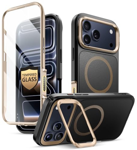 i-BLASON Ares Coque pour iPhone 17 Pro Max 6,9 2025 avec Support [MagSafe Compatible] [Protection d'Ecran Verre Trempé] [Bouton Caméra Compatible] Protection Intégrale Robuste Magnétique (Desert)