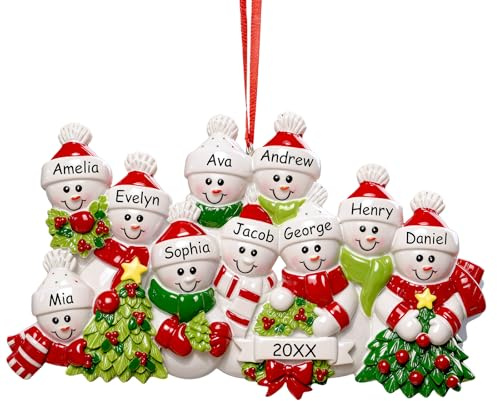 Personalisierte Weihnachtsschneemann Ornamente 2025 - Individuelle Familien Weihnachtskugeln mit Namen, Frosty Schneemann Baumschmuck Weihnachten für 2-12 Personen