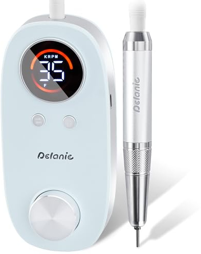 Delanie Professional Coreless Nagelborr 35000 RPM, Sladdlös 5000mAh Uppladdningsbart Batteri med Pausknapp för Manikyr och Pedikyr, Inkluderar 7 Bits och 36 Slipband, Ljusblå