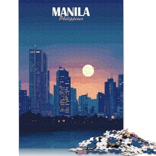 Puzzle de 1000 pièces - Paysage Urbain de Manille (Philippines) la Nuit - Jeu de Puzzle pour Adultes - Défi créatif pour Noël et Les Anniversaires - 38 x 26 cm / 1000 pièces