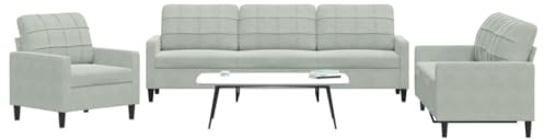 Holamys 3-TLG. Sofagarnitur Hellgrau Samt, Metallgestell, mit Kissen, Modernes Design für Wohnzimmer, Weich Gepolstert, Bequemes Sitzerlebnis, 1 Sessel, 1 Zweisitzer, 1 Dreisitzer