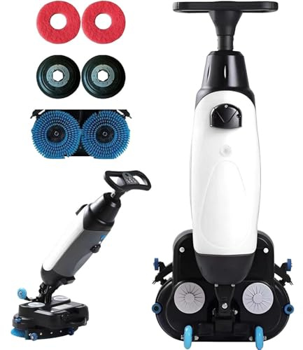 Autolaveuse autoportée, autolaveuse commerciale avec réservoirs séparés de 4,5 L et 7,5 L, autolaveuse sans fil avec brosses de nettoyage motorisées de 17 pouces, alimentée par batterie 36 V White