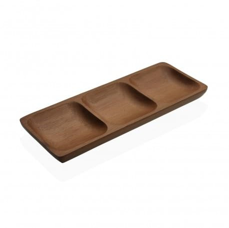 Vassoio in Legno di Acacia – Piatto - Design Elegante, Multiuso per Casa, Cucina, Bagno e Ufficio – Ideale come Organizer, Svuotatasche o Vassoio da Servizio (3 Scomparti 26x10 cm)