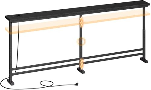 YATINEY Konsolbord smalt, smalt hallbord, 200 cm långt entrébord, 1 AC, 1 USB-A, 1 typ C, för vardagsrum, hall, entré, Svart XCT09CBB