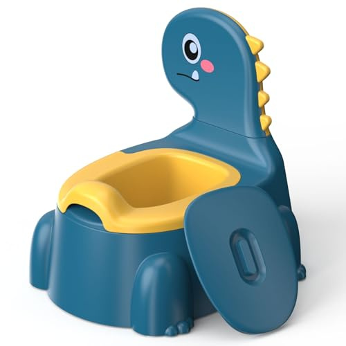 Potty Training Toddler Toilet,Baby Potty Chair for Kids Boys Girls,Dinosaur Portable Potty Toddlers Toilet Seat Potties Trainer with Lid Splash Guard Non-Slip Removable Bowl for 1-6 Year Old-Blue