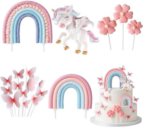 Rainbow Glitter Unicorn Cake Topper With Horn Ears, Cute Unicorn Cake Decorations For Girls Boys, Reusable Unicorn Cake Toppers For Birthday Party Baby Shower Theme Cake Decor Supplies