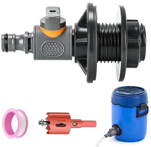 Regentonnendurchführung, Tankdurchführung Mit Absperrhahn Außengewinde 26,44mm, 3/4 XQuick Connector, Auslaufhahn Regentonne Regenfass, Für IBC Tank Wassertank Regenwassereimer (A)