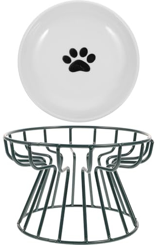 Alipis Gamelle pour Chat Surélevée en Céramique, Support Fer, 1 Set | Design Stable, avec Rack de Rangement, Vert, pour Alimentation Féline à Domicile