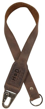 Hide & Drink, Keychain Lanyard, Badge Holder, Clip to Attach to House, Car, and Apartment Keys, ID, Full Grain Leather, Handmade, Bourbon Brown