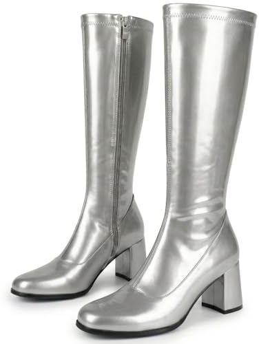 Golden Beads Womens Fancy Dress Party Go Go 1960s & 1970s Retro Look Girls Shoes Costume Heels Boots Zip Closure Size 3-12uk