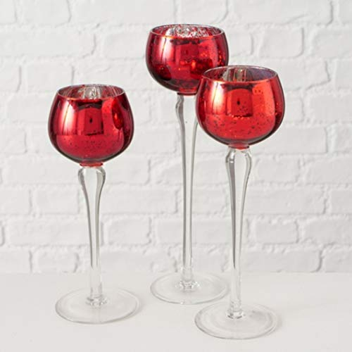 Windlicht Pokal Teelichthalter aus Glas rot H 18-22 cm 3er Set