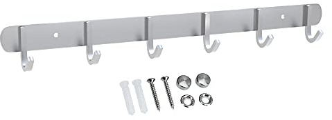 INTIRILIFE Edelstahl Garderobenleiste Modell D - 6 Haken - 46 x 4.7 cm - Kleiderhaken Garderobe Hakenleiste in 5 verschiedenen Designs