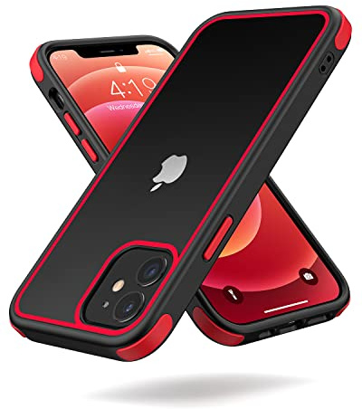 MobNano Ultra Hybrid transparent fodral för iPhone 12/12 Pro， stötsäkert stötfångare transparent mobiltelefonfodral fallskydd silikon iPhone 12/12 Pro fodral - Svart/Röd