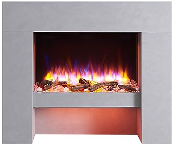 BALDERIA Elektrokamin Naran, Standkamin, Betongrau | LED 3D-Flammeneffekt, LED-Ambientebeleuchtung, Kamin mit Heizung, 2000W Leistung, Thermostat, Startsteuerung Fernbedienung