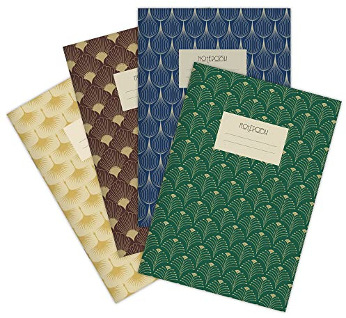 etmamu 119 4er-Set Notizhefte Art Deco A5, 32 Blatt blanko