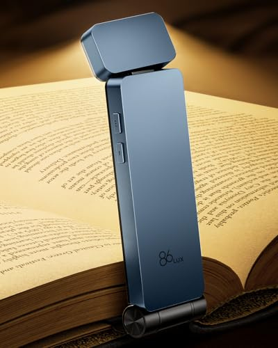 86lux Luz de lectura, luz de libro recargable para leer en la cama, lámpara LED ultraligera con clip con 3 colores ámbar y atenuación continua para lectura nocturna para amantes de los libros, niños,