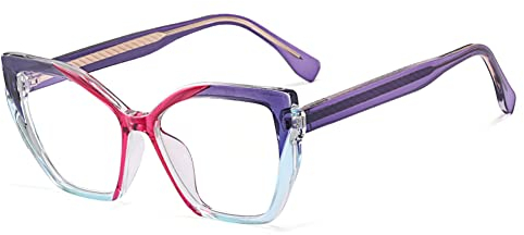 kachawoo TR90 Blue Light Blocking Gläser mit Frühlingsbein Cat Eye Polygon Bunte Rahmen Brillen Mode Rezept OL Eyewear (purple pink frame)