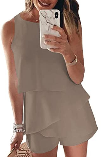 Tuta estiva da donna Maavoku, tuta elegante senza maniche con volant, canotta da donna con pantaloni corti