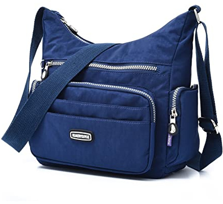 NOTAG Umhängetasche Damen, Leichte Schultertasche Damen Wasserdicht Nylon Mehrfach-Taschen RFID Handtasche Umhängetasche (Navyblau)
