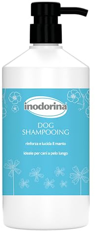 Inodorina, Hundschampo, hundschampo med lång päls, håller pälsen mjuk, återfuktar och skyddar huden, med malva extrakt och linne, med UV-filter, utan parabener, 1 liter